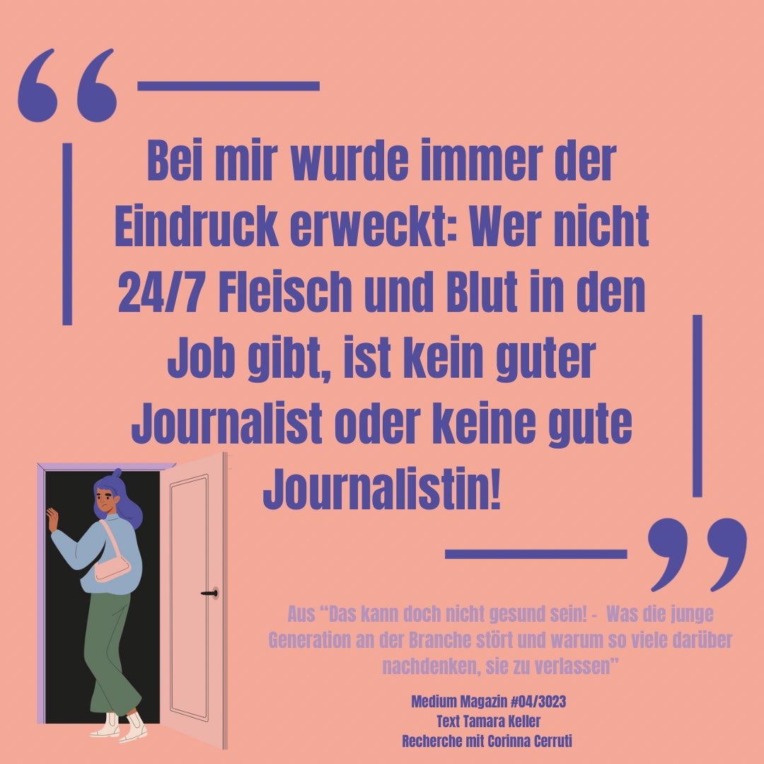 Corinna_Cerruti's tweet photo. NEU: Die Branche  verlassen? @loegli und ich haben mit 36 jungen Journalist*innen  gesprochen, die sich diese Frage schon mal gestellt haben. Es geht um toxische Arbeitsstrukturen, Feedback, das nicht erhört wird und Diskriminierung am Arbeitsplatz. 
Jetzt im @mediummagazin. https://t.co/xlUu7wY4UV
