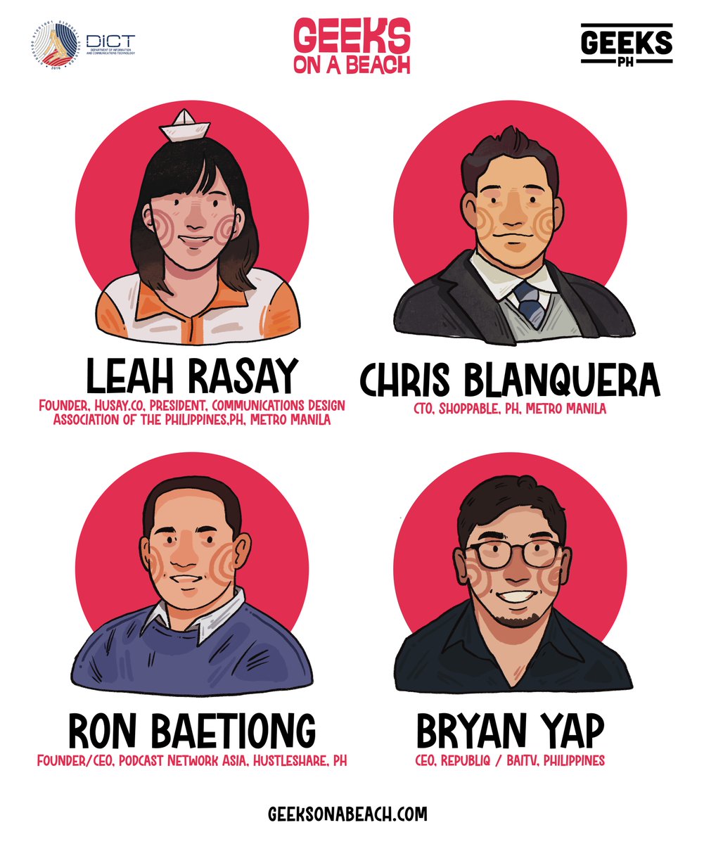 GeeksOnABeach's tweet image. Meet our conference speakers! 🚀

Leah Rasay, Chris Blanquera, Ron Baetiong, and Bryan Yap 🤓

Tickets are 15% off until October 15. Get your tickets at GeeksOnABeach.com 🌴

#GeeksOnABeach #GeekOutWithUs #GeeksUnite #TechConference #Design #Startups