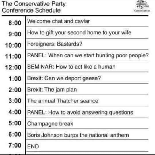 Tuesday 3rd October is #ToriesOut453 #SaveOurNHS The underlining schedule. Only out for themselves #GeneralElectionN0W