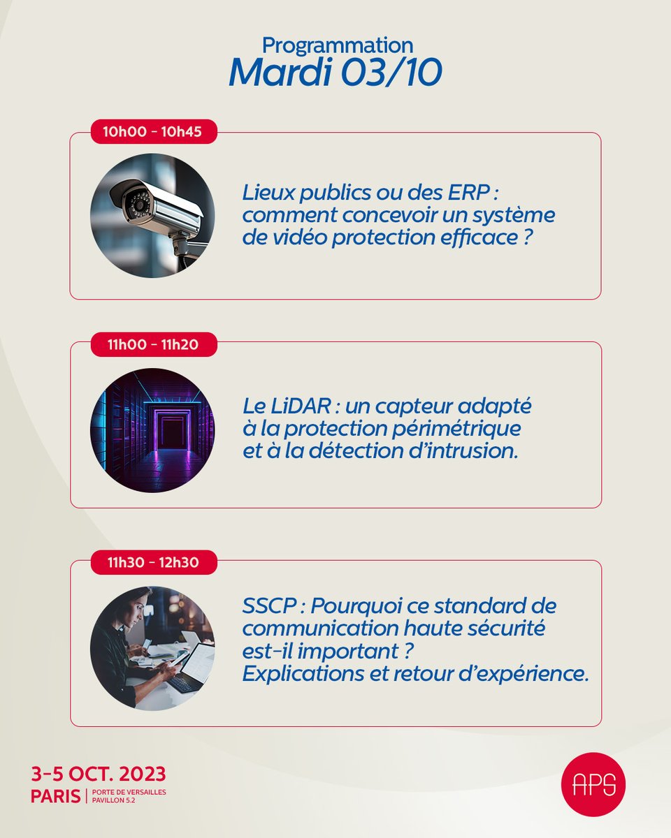 salonAPS's tweet photo. 💬 Ces conférences rassemblent les experts de sûreté-sécurité : elles auront lieu aujourd’hui sur #APS2023 !   

Les portes ouvrent dans quelques minutes : n’attendez plus pour prendre votre badge gratuit ⤵️ https://t.co/0BokrfaeX4 https://t.co/rR8hHeKmMl