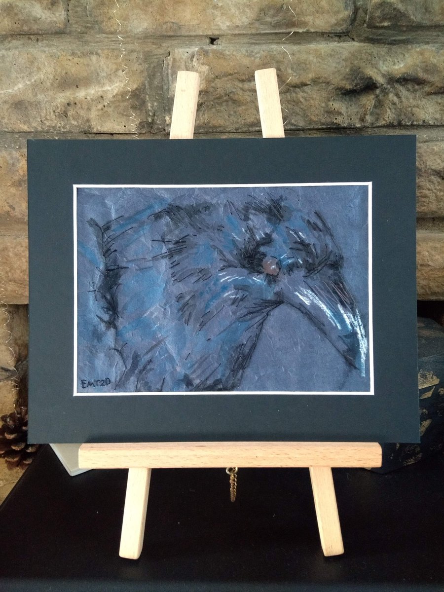 Crow mixed media bird artwork. Comes in a black mount. etsy.com/uk/listing/863… #Earlybiz #mhhsbd #Halloween