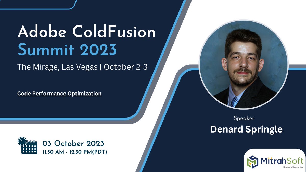 Code Performance Optimization by Denard Springle at 11.30 Am - 12.30 Pm(PDT)

#CFSummit2023 #adobe #coldfusion #cf2023 #innovation #summit #cfsummit #LasVegas