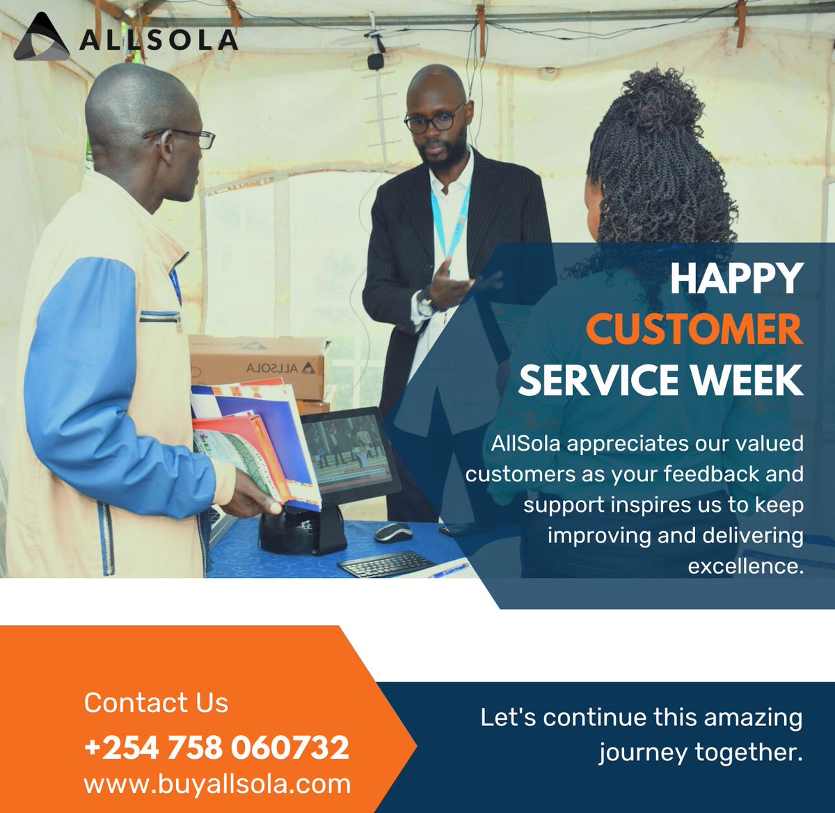 AllSola_22's tweet photo. Happy Customer Week! 🎉 We appreciate your continued support and loyalty, thank you for choosing AllSola. 

#CustomerServiceWeek #Allsola #CustomerAppreciation #ExceptionalService #Customer https://t.co/LWTm4zBNZ5