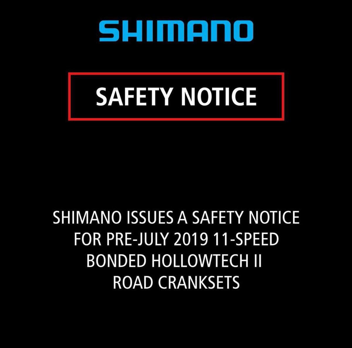Shimano have officially launched today the inspection program of the 11 speed hollowtech cranksets.If you have one of the affected cranksets and would like it inspecting get in touch and receive a free gear service from us whilst we inspect it .To book in call us 01283 711398