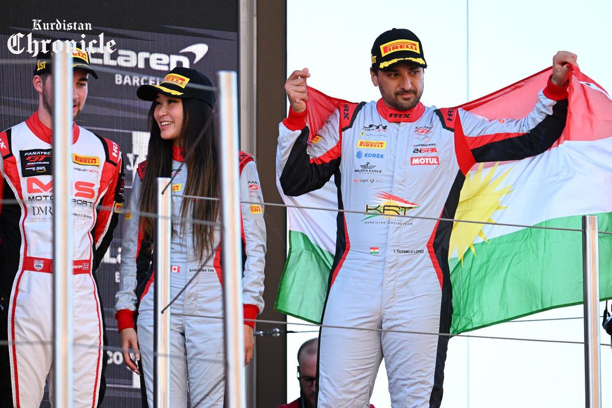 KrdChronicle's tweet photo. Kurdistan Racing Team secures 1st place with an extraordinary victory at the 2023 GT World Challenge Europe Endurance Cup finale in Barcelona, demonstrating excellence performance in the Pro-Am Class.

“This is just the beginning,” Kurdish-Spanish team leader @isaactutumlu says. https://t.co/D6XtRVaKbP