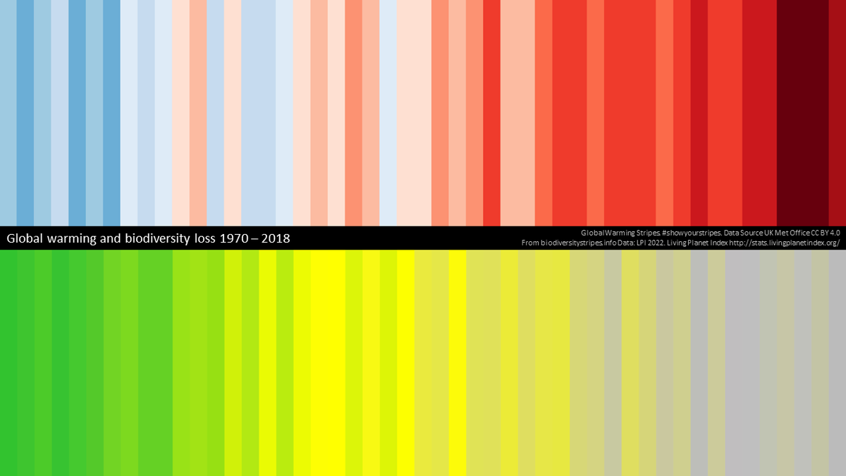 [Climat &amp; Biodiversité] 🌍 Comment faire prendre conscience que l'on ne pourra pas lutter contre le dérèglement climatique sans préserver et reconquérir la biodiversité qui nous sous-tend ?
👉 Une illustration du site biodiversitystripes.info basée sur la science.