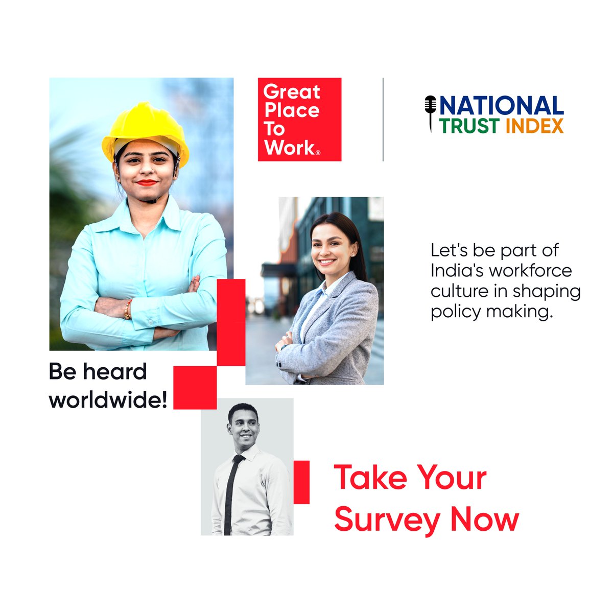 Elevate your workplace with the National Trust Index™! 
Revolutionizing workplace culture. Empower voices, drive productivity, and foster engagement. 

Learn more: bit.ly/46e4Nns

#MakingIndiaAGreatPlaceToWorkForAll #BestWorkplaces #GPTW4ALL 
#Workplaceculture #NTI