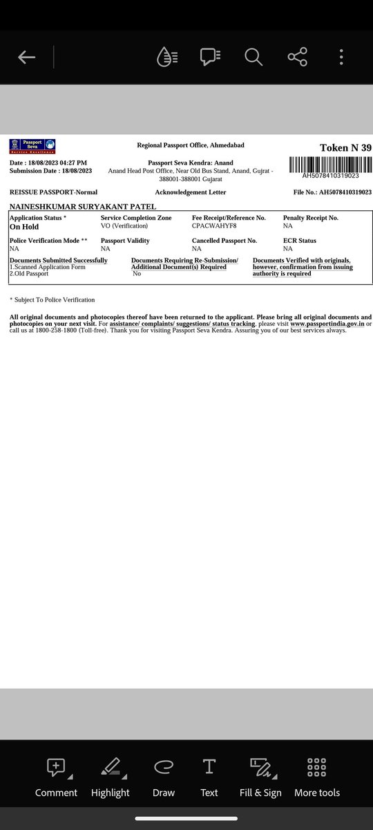 mohitp9099's tweet photo. @rpoahmedabad @passportsevamea @MukteshPardeshi @CPVIndia @SecretaryCPVOIA Sir this application status of my acknowledge letter I saw all documents to POPSK officer but he takes only two documents and currently RPO ahemdabad said for granting soon but not write time help me sir it's urgent I need passport for United Kingdom visitor visa https://t.co/UljxH2xPpp