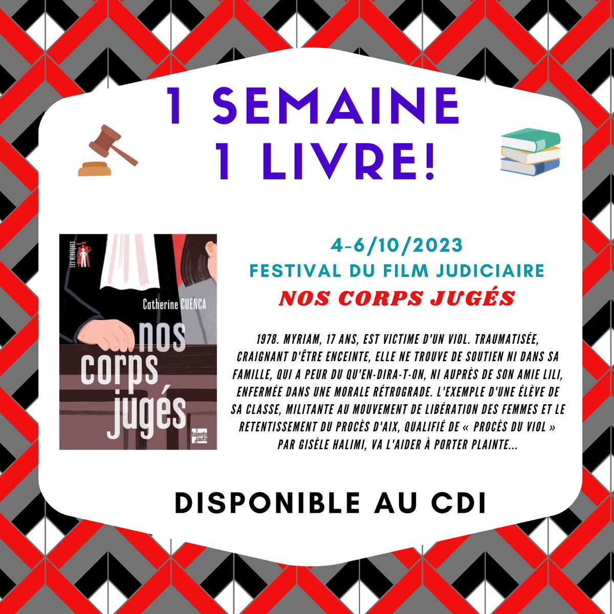 📚 Une semaine, 1 livre #Justice #Droit #Lanuitdudroit #SaintQuentin #CDI #LaRamée #FestivalduFilmJudiciaire