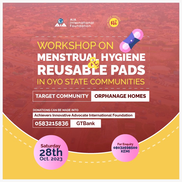 We are glad to announce our next edition of the "Workshop on Menstrual Hygiene and Reusable Pads" which shall be coming up on the 28th of October 2023 and the target community is Orphanage Homes in Ibadan. 

We are hereby soliciting for support to make this happen.

cc:<a href="/ovi_wce/">OVIWCE 🩸</a>