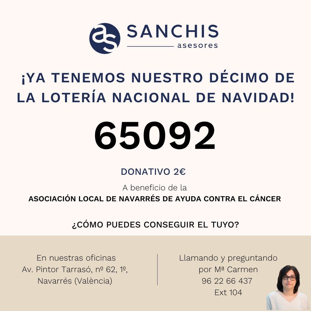 ¡Ya tenemos nuestro décimo de la lotería Nacional de Navidad! 

Este año, el beneficio se destinará para la asociación local de Navarrés de ayuda contra el cáncer.