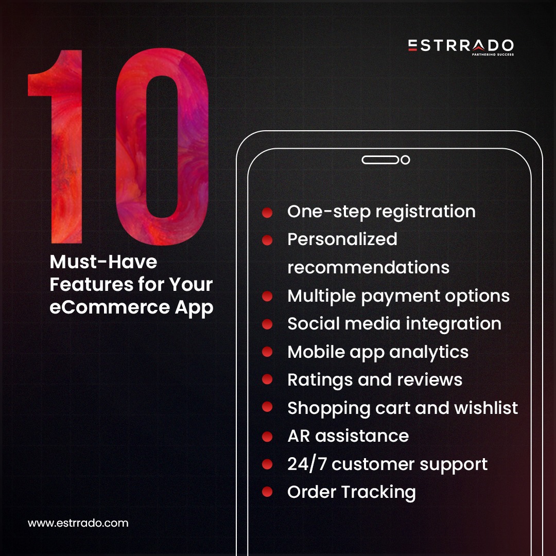 estrrado's tweet image. If you are developing an eCommerce app, here are 10 must-have features to help you increase customer satisfaction and stay ahead of the competition.
#ECommerceSuccessTips  #TechInnovation #DigitalCommerce #AppFeatures #ECommerce #TechForBusiness #CustomerExperience #Estrrado