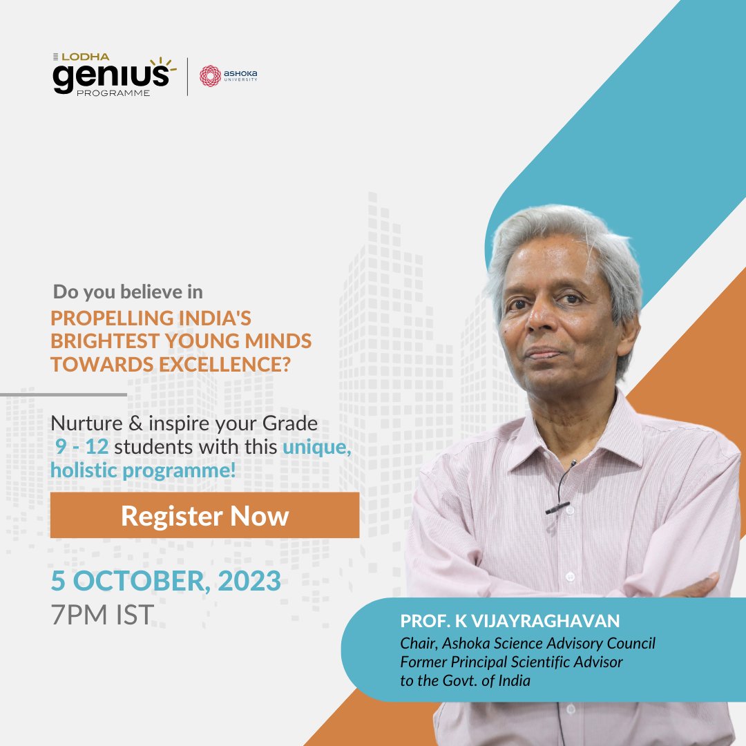 This is your opportunity to be at the forefront of educational innovation, with our webinar! Join us on 5th October to get an insight into the Lodha Genius Programme!

Register now- bit.ly/3Q22Zsb

@lodhagroup01 @AshokaUniv

#Webinar #EducationalWebinar #SchoolEducation