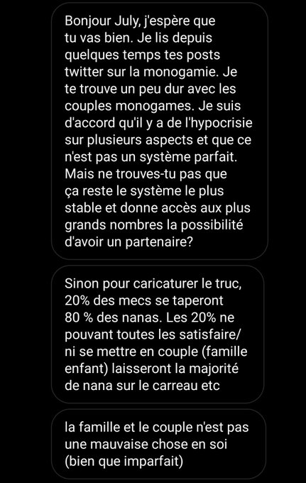 Je vous r&eacute;sume pour faire vite: "il faut &ecirc;tre monogames sinon les mecs moches ne pourront plus baiser