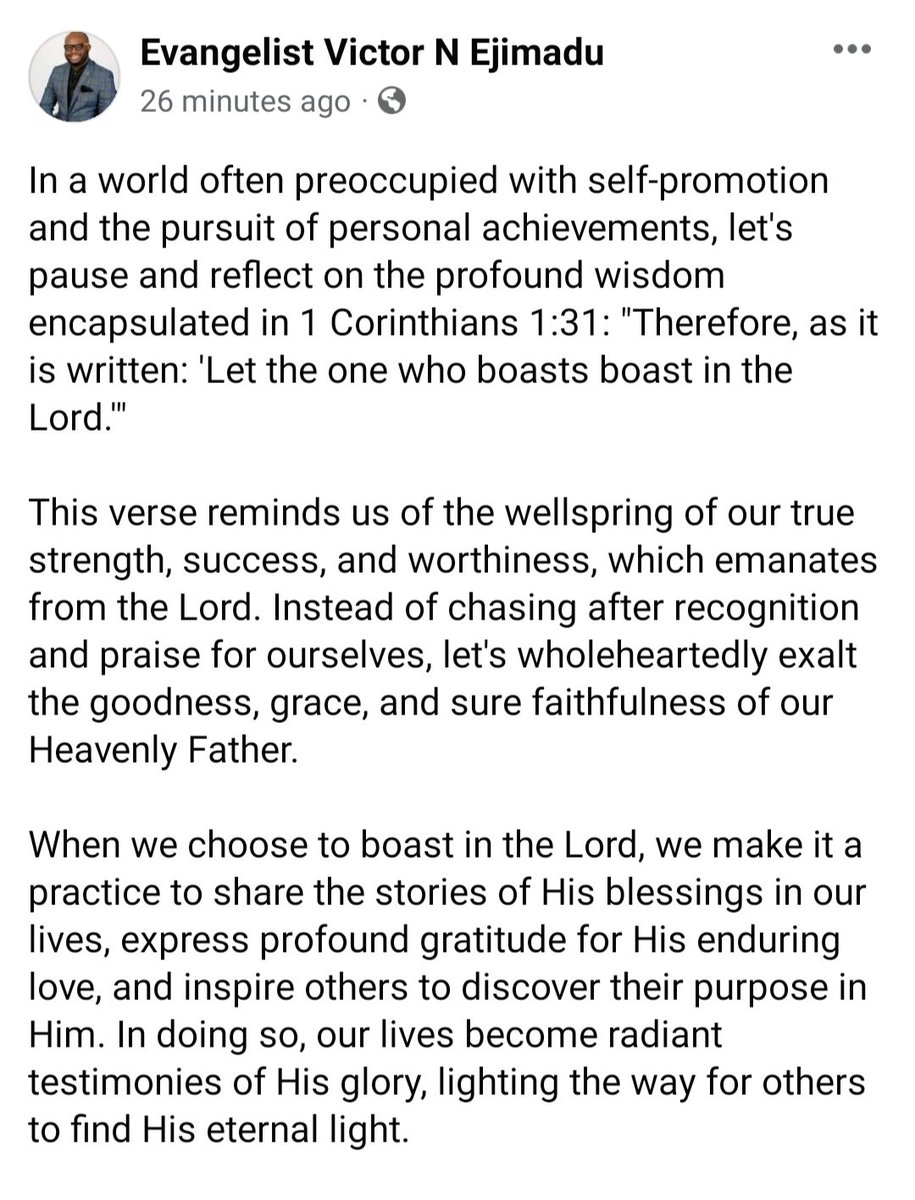 VNEjimadu's tweet photo. Let's celebrate His boundless goodness! Share your heartfelt messages about God in the comments, and as a community, let's share the joy. Shalom! 🙏

#VNEjimadu #WholesomeWords #DailyInspiration #Faith
#BoastInTheLord #GodsGrace #Gratitude https://t.co/d379sVg0qE