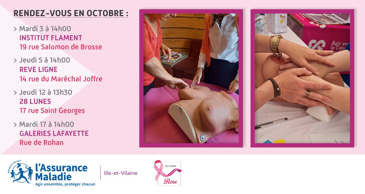 [#OctobreRose]📅RDV dans les boutiques du <a href="/CarreRennais/">Carré Rennais</a> pour des ateliers de sensibilisation à l'autopalpation #cancerdusein #dépistage #Femmes #Prévention #partenariat #FiersDeProtéger