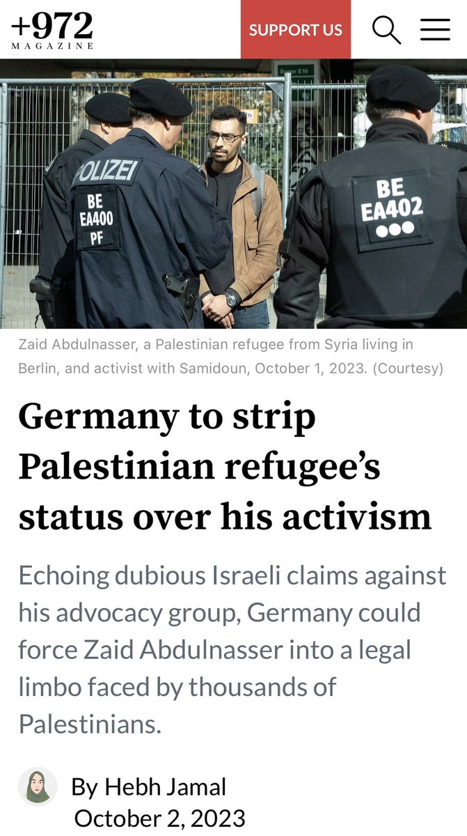 My latest article for @972mag . Palestinian refugee Zaid Abdulnasser faces legal limbo as the state aims to strip him of his refugee status. Why? Because he is a staunch voice against Israeli colonial violence. 972mag.com/abdulnasser-sa…