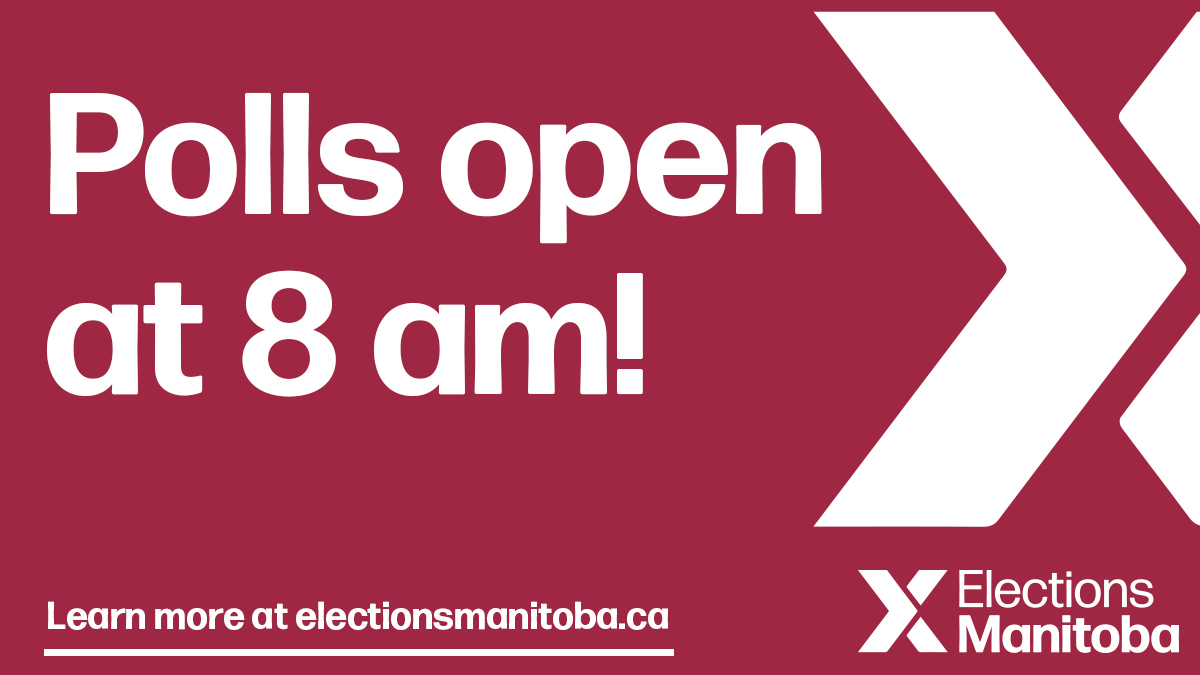 It’s election day! Polls open at 8:00 am. You can vote anywhere in your electoral division. Find out where to vote at electionsmanitoba.ca

#mbelxn43 #mbelxn2023 #mbvotes #mbpoli #electionsmb