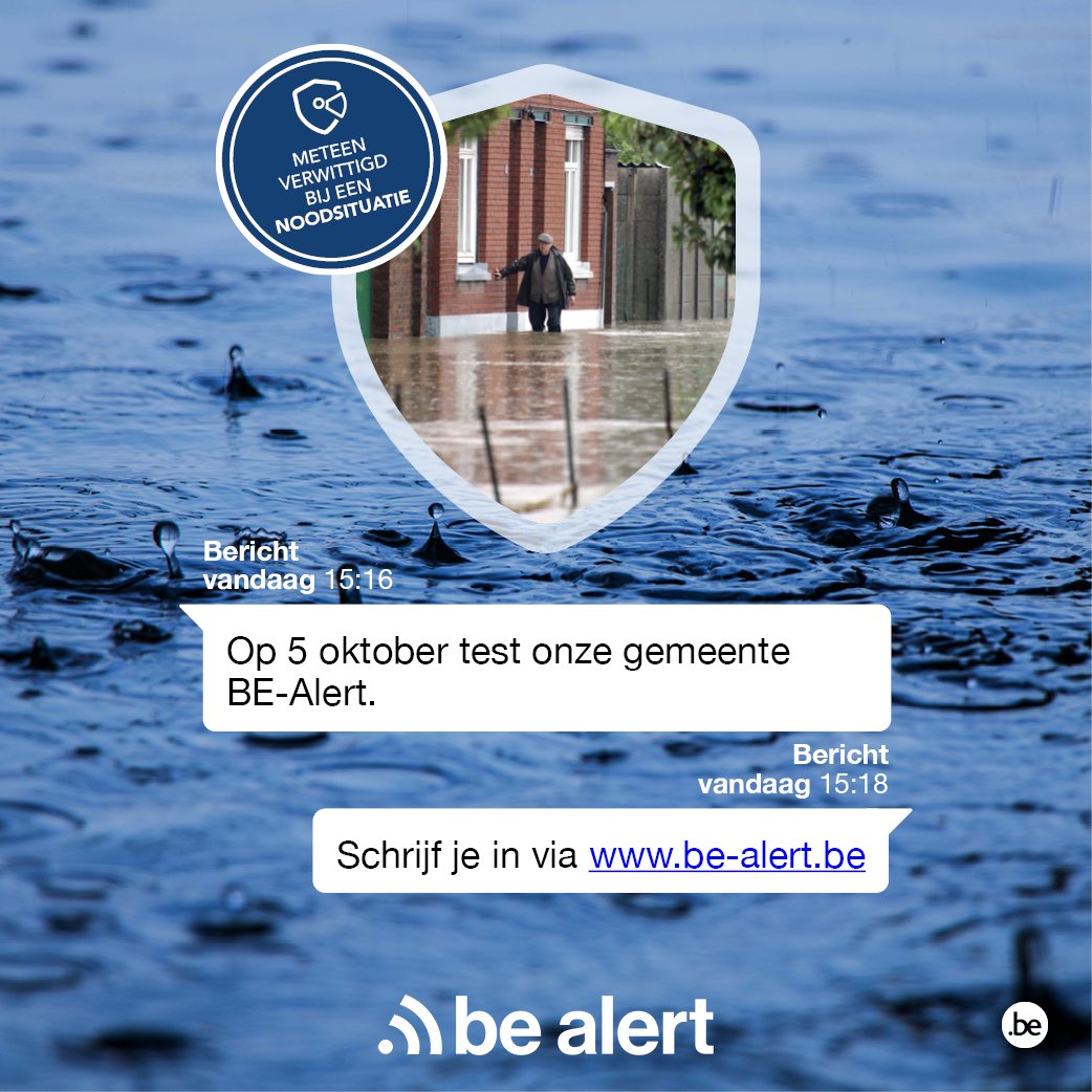 🚨Meteen verwittigd bij een noodsituatie? Op 5 oktober testen we #BEalert. 

Wil je ook een bericht ontvangen? 👉Registreer je vandaag nog via be-alert.be.