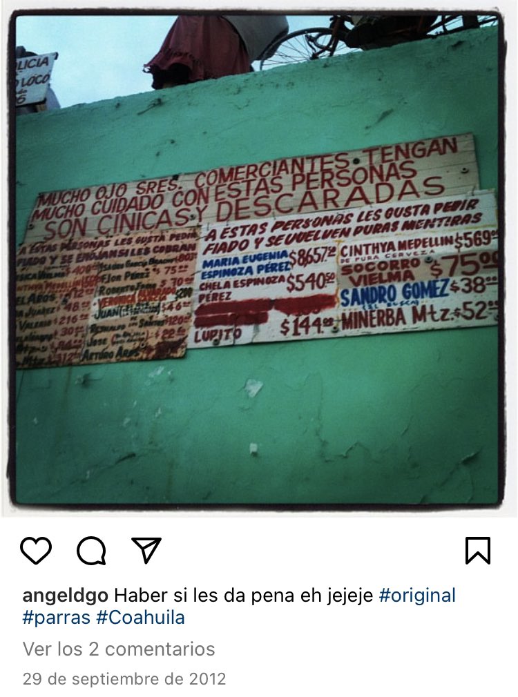 AngelPueblaVa's tweet photo. @EmmaRincon @InformeOrwell Pues en #Parras #Coahuila #México  están muy adelantados, ahí ya exhiben a los que no pagan jajaja https://t.co/qAYK0y024B