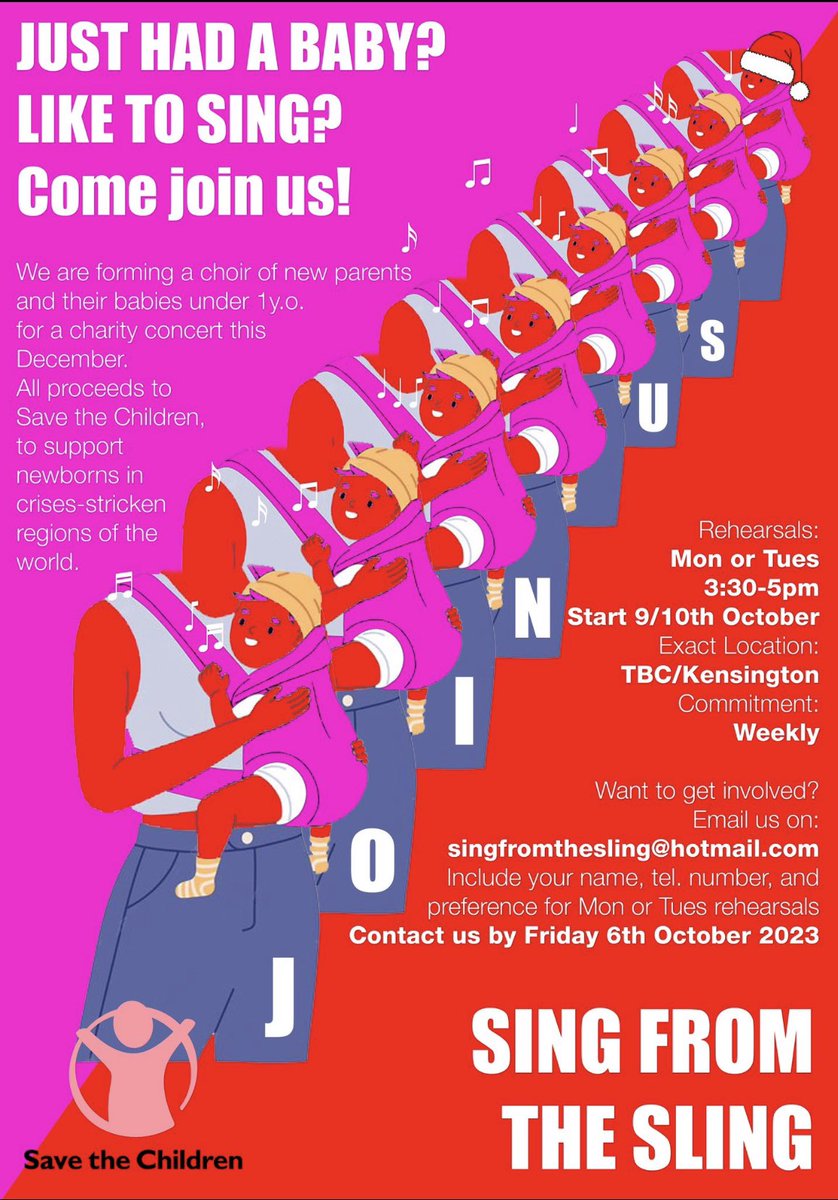 Great Community Initiative for New Parents in North Ken! 🧑‍🍼 Join for a local weekly choir & participate in charity concert 🎤Good for emotional health & stress relief 🎤Develop children’s language skills 🎤Join the community! 👼🏽👼🏿👼🏼👼🏽👼🏾 ✉️ singfromthesling@hotmail.com