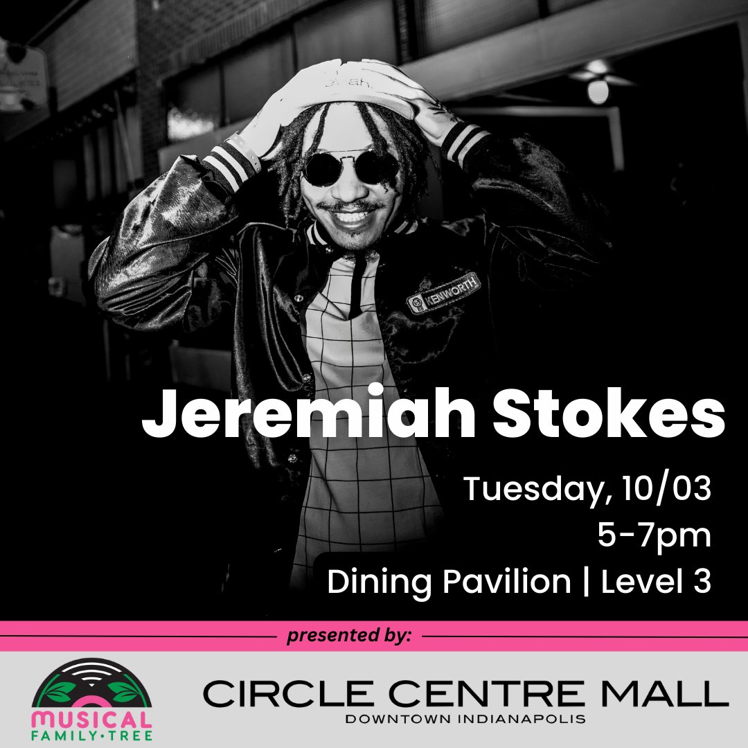 musicalfam's tweet photo. Tomorrow! Join us for another great free concert at Circle Centre Mall featuring Jeremiah Stokes from 5-7 p.m. in the MFT Lounge at the top of the escalators on the 3rd floor in the dining pavilion.
#listenlocal #IndianaMusic https://t.co/CPAL7Hi8xY