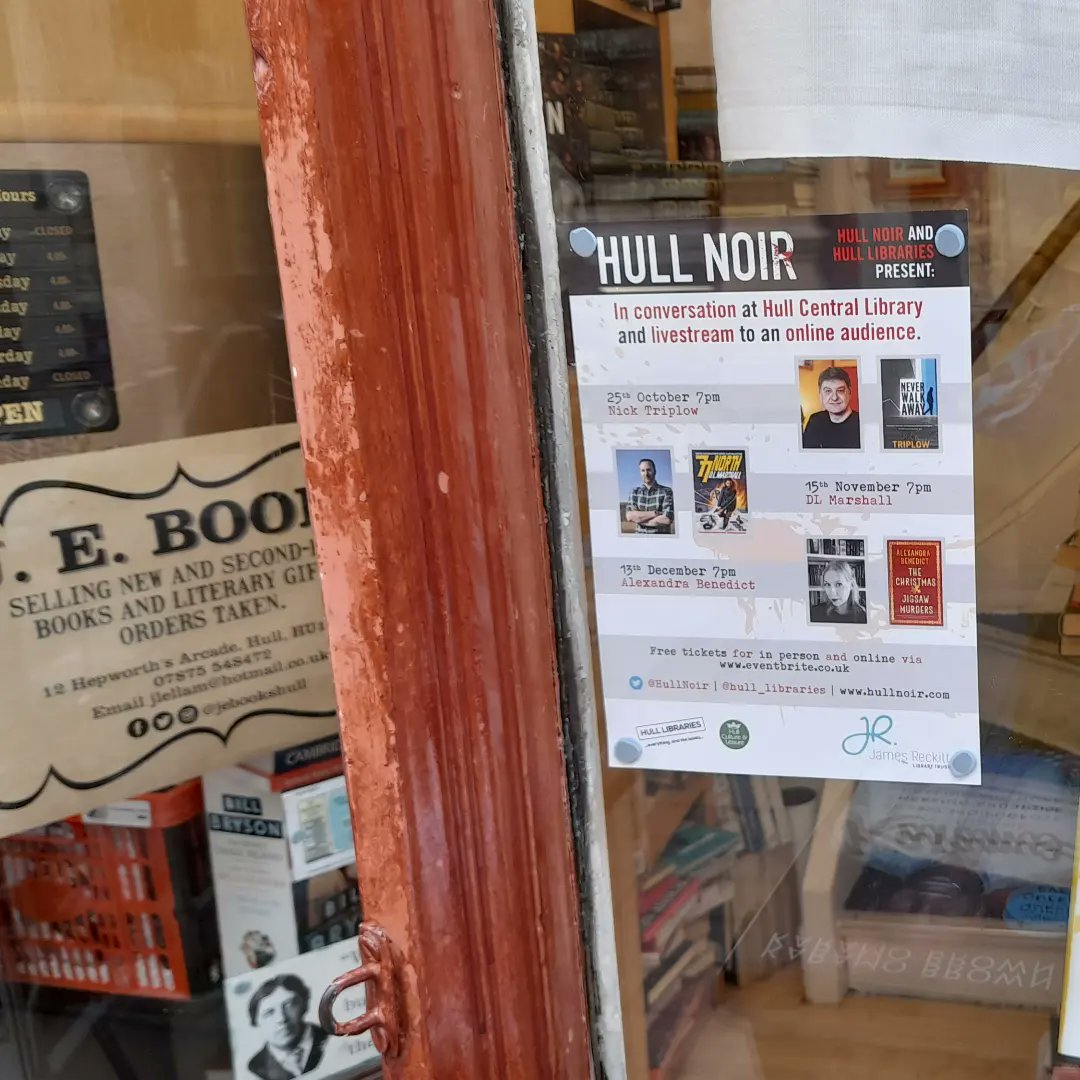 JEBooksHull's tweet photo. Dates for your diaries - here are the next FREE @HullNoir events at @hull_libraries - and remember you can buy signed copies of books on the night or DM here to reserve copies if you wish xxx https://t.co/nCdCGTxIjW