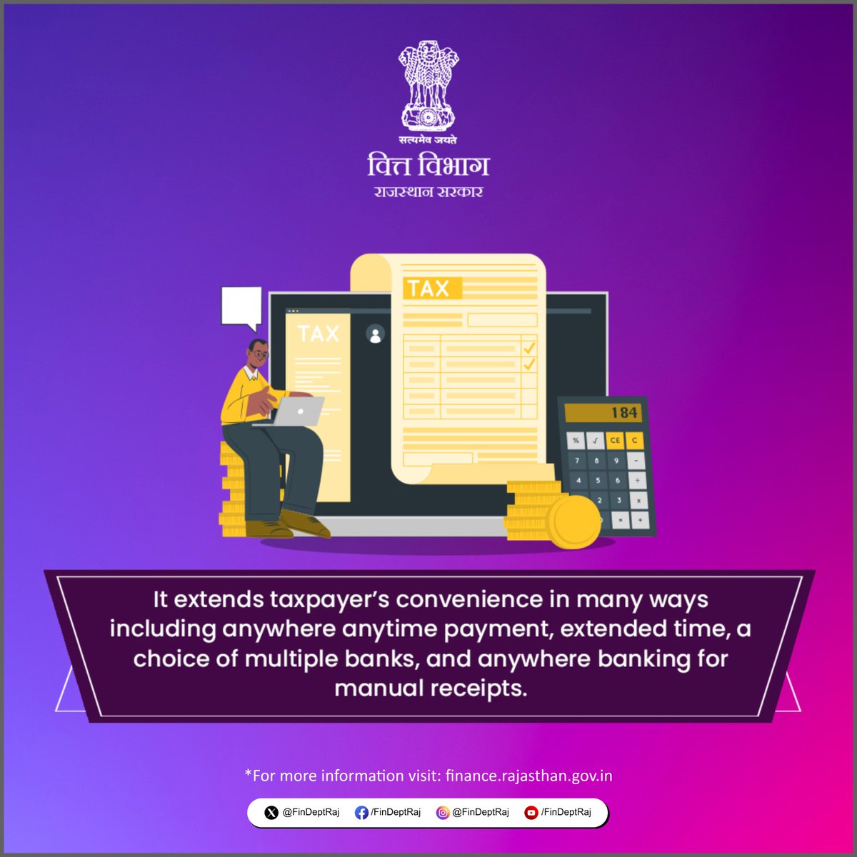 Finance Department Rajasthan (@findeptraj) on Twitter photo Empowering taxpayers with ultimate convenience! Enjoy 24/7 payments, extended deadlines, multiple bank options, and anywhere banking for manual receipts. Your convenience is our commitment!
finance.rajasthan.gov.in
<a href="/ashokgehlot51/">Ashok Gehlot</a>
<a href="/DIPRRajasthan/">सूचना एवं जनसम्पर्क विभाग, राजस्थान सरकार</a>
<a href="/RajCMO/">CMO Rajasthan</a>
<a href="/RajGovOfficial/">Government of Rajasthan</a> Empowering taxpayers with ultimate convenience! Enjoy 24/7 payments, extended deadlines, multiple bank options, and anywhere banking for manual receipts. Your convenience is our commitment!
finance.rajasthan.gov.in
<a href="/ashokgehlot51/">Ashok Gehlot</a>
<a href="/DIPRRajasthan/">सूचना एवं जनसम्पर्क विभाग, राजस्थान सरकार</a>
<a href="/RajCMO/">CMO Rajasthan</a>
<a href="/RajGovOfficial/">Government of Rajasthan</a>