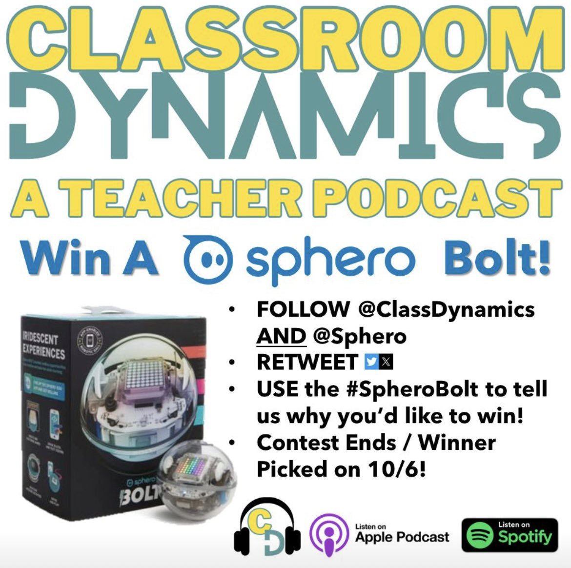 ClassDynamics's tweet image. To celebrate our new episode with Michelle Acaley of @Sphero, we’re giving away a #SpheroBolt this week! Follow, Like, Retweet AND Tell us why you want to win!🎙️ 🎧 🔥 🤖 ⬇️!!! #edchat #edtech #edutwitter #teachers #podcast #giveaway 🎧 here: podcasts.apple.com/us/podcast/cla…