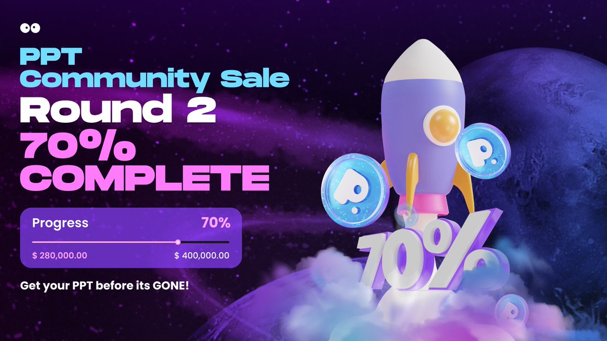 🚀 70% COMPLETE! 🚀  

We've reached 70% of the allocated $PPT reserves for Round 2 of the Community Sale. Don't wait! Grab your share before it's SOLD OUT 🤯

👉 popsocial.io/pop-community-…
🥳 Participate in the Community Sale to enter the 1 Million PPT Airdrop event! 🚀💰

📢💫