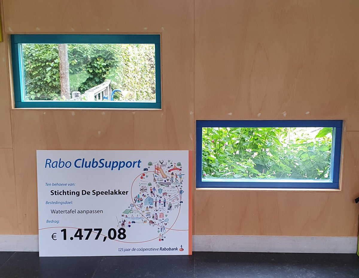 GE-WEL-DIG!!! 🎉 Wat een fantastisch bedrag hebben leden van de <a href="/Rabobank/">Rabobank</a> ons bezorgd, door bij #RaboClubsupport op De Speelakker te stemmen. Hiermee willen we onze watertafel en -pomp aanpassen, zodat ook kinderen in een rolstoel er kunnen spelen. Bedankt allemaal!