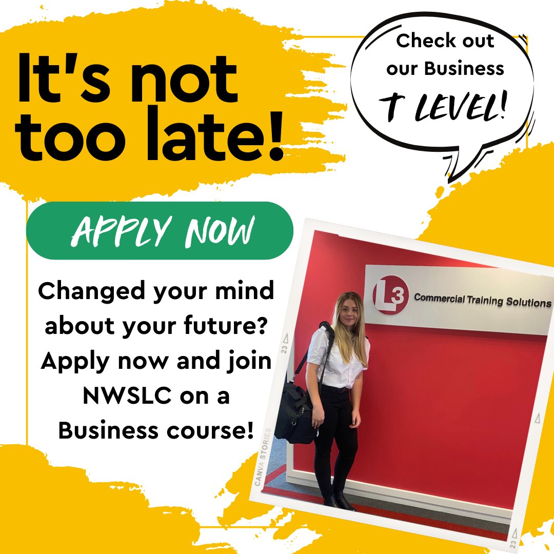 Doing a Business course with NWSLC can set you up for a great career in finance, purchasing, human resources, merchandising or even setting up your own business.

Why not check out our Business T Level Course!

Contact us today to find out more: enquiries@nwslc.ac.uk
