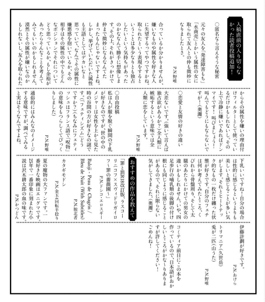 前回の読者投稿のコーナー
