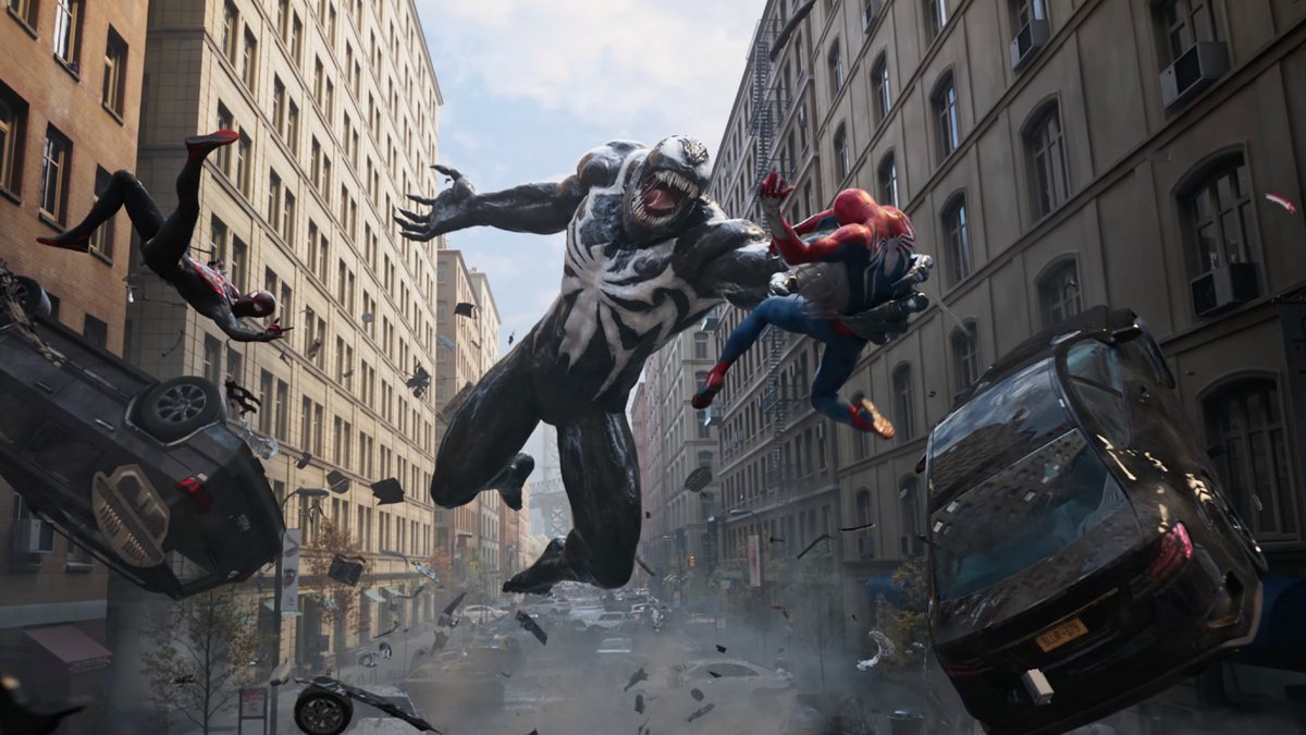gameinformer's tweet photo. PlayStation has released a new cinematic trailer for Marvel's Spider-Man 2. Watch here: https://t.co/0ZMUJRuvrl https://t.co/VILnSMdvBt