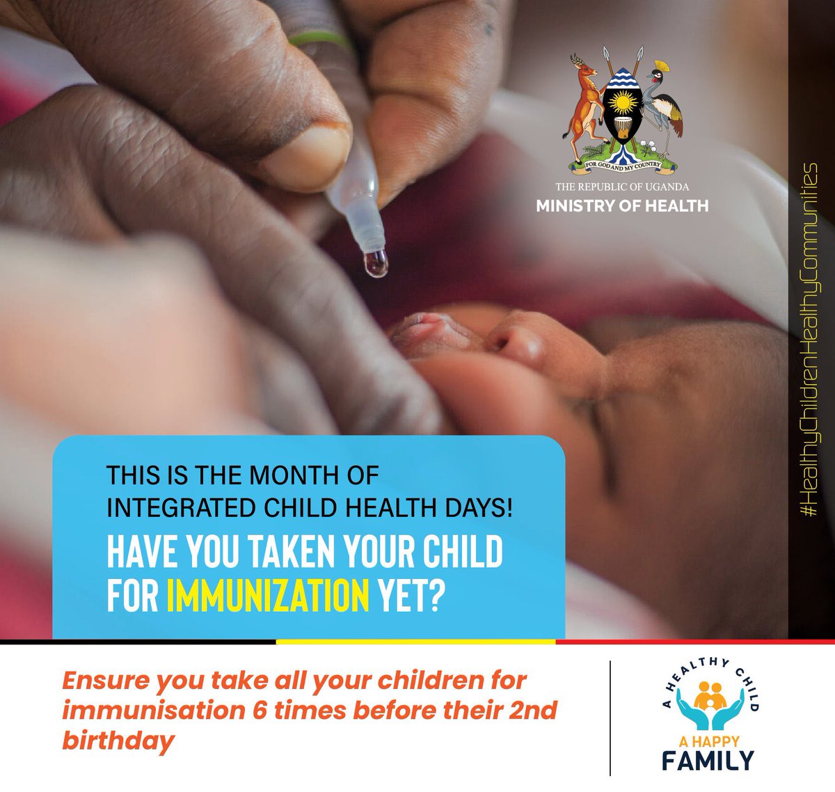 Notice; 
Ensure you take all your children for immunization 6 times before their 2nd birthday. 

#MOHatWork
