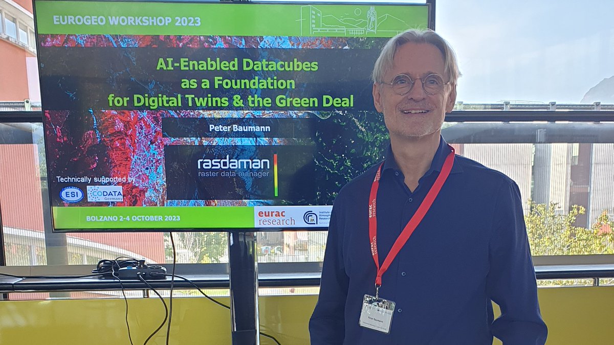 Great to be here! 👉 #EWG2023: Building a #GreenDeal Space: 👉@FAIRiCUBE @pefrabau The #EarthServer Data Space: Analysis-Ready AI-Cubes for the Green Deal: Today 14.15 @rasdamanGmbH @constructor_uni #datacubes #GreenComputing #GreenCubes