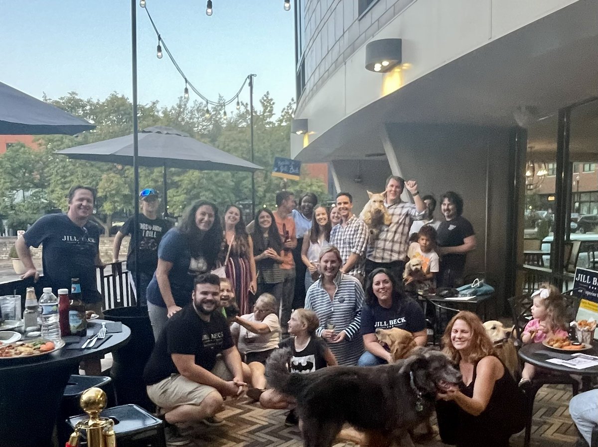 ElectJillBeck's tweet photo. Smiles all around at last night’s “Yappy Hour”-and everyone went home with a very tired dog! #JusticeFurAll #BarkForBeck https://t.co/2gdZ4miOIx