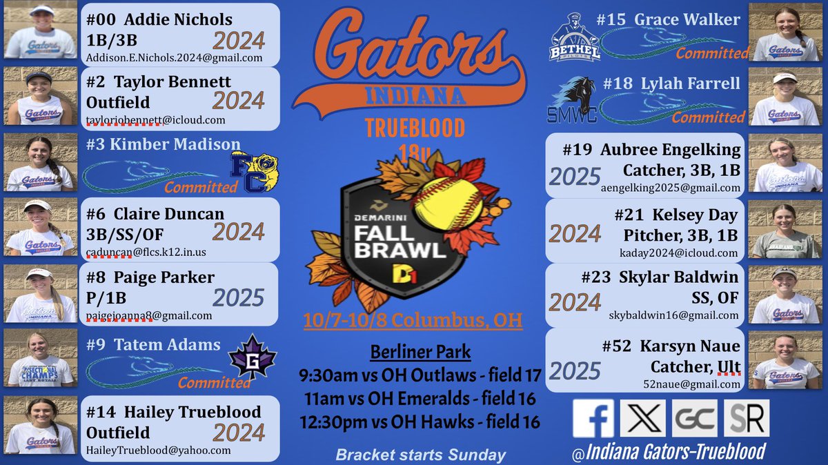 🚨🚨Alert Schedule Change🚨🚨
Flyer is corrected

They put some solid work in at practice this weekend, now this talented group heads to Ohio for the DeMarini Fall Brawl. It’ll be a fun weekend with some tough competition!