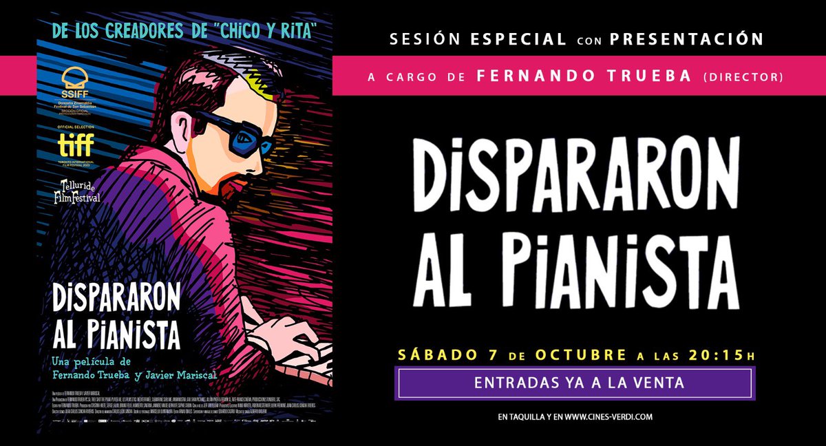 ¡Atención cinéfilos! Nuestro queridísimo Fernando Trueba nos visita este sábado en la sesión de las 20:15h para presentarnos su nueva maravilla a ritmo de bossa nova junto a Javier Mariscal “Dispararon al pianista”. Entradas ya a la venta aquí bit.ly/3PJ7ZQK