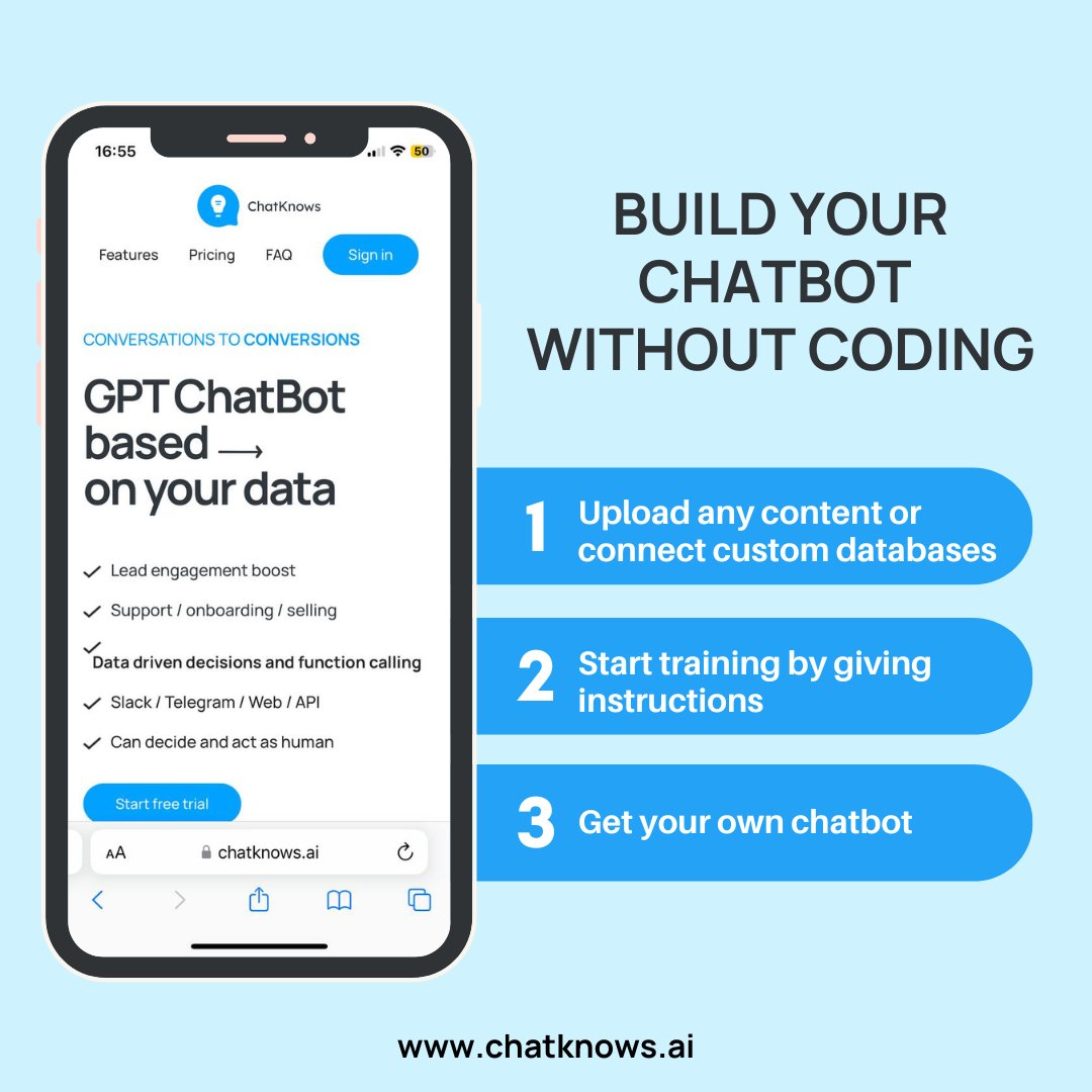 chatknowsai's tweet photo. How to build a chatbot without coding?

Follow our 3-step guide:

Build your chatbot using 3 easy steps and empower business to the high level >> https://t.co/jhEt5SIjDa

#ChatknowsAI #Chatknows #AI #AIpowered #GPTchatbot #nocodechatbot https://t.co/rJ7zfidi1v