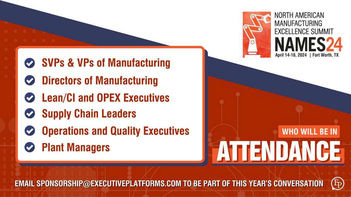 Showcase your services to senior level manufacturing executives at #NAMES24! 

➡️ Contact our sponsorship team to build a package that meets all your business needs at bit.ly/48uo7hZ

#NAMES #Manufacturing #ManufacturingIndustry #ManufacturingTechnology