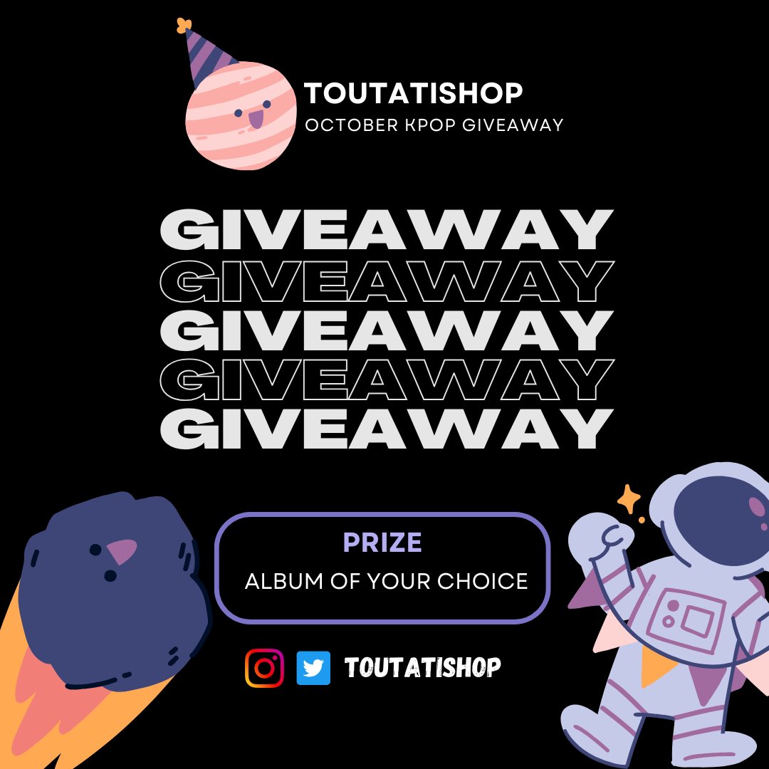 toutatishop's tweet photo. 🎉GIVEAWAY TIME 🎉

Steps:
1️⃣ Follow @toutatishop
2️⃣ RT &amp; Like this tweet
3️⃣ Reply below the album you wish to win!

Prize:
1 Winner - Album of Your Choice

Open to Malaysians 🇲🇾 only!

Ends on 18th October! https://t.co/QjWbI19IBi