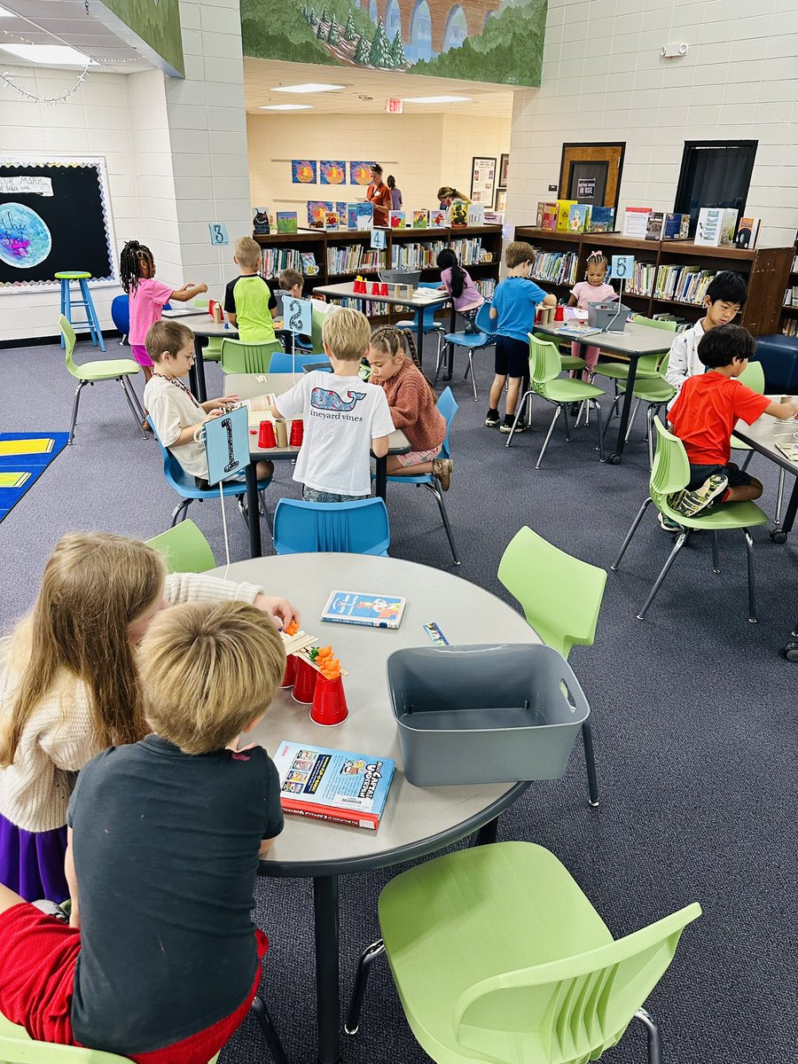 OCPSMediaCenter's tweet photo. Our library camping trip is off to a great start! Friends in 1st grade are reading The Great Indoors this week. Their STEM challenge is to build a bridge to get those crazy bears back into the forest! 🐻🏕️📗 https://t.co/3rOQggx2WD