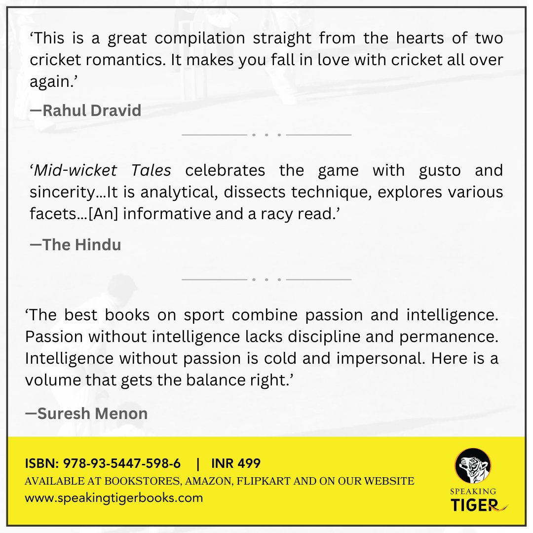 speakingtiger14's tweet photo. First published in 2014, Mid-wicket Tales is back almost a decade later, in a revised and expanded edition to delight and entertain cricket fans and scholars alike.

​Hitting stands soon; now available online! https://t.co/NvJjB90pCI