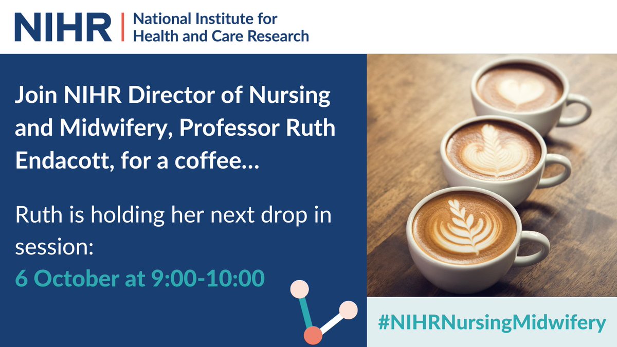Do you have a question for NIHR Director of Nursing and Midwifery Prof. Ruth Endacott? Ruth is inviting research nurses and midwives to join her for a virtual coffee and informal chat. Email nursingandmidwifery@nihr.ac.uk to join. #NIHRNursingMidwifery