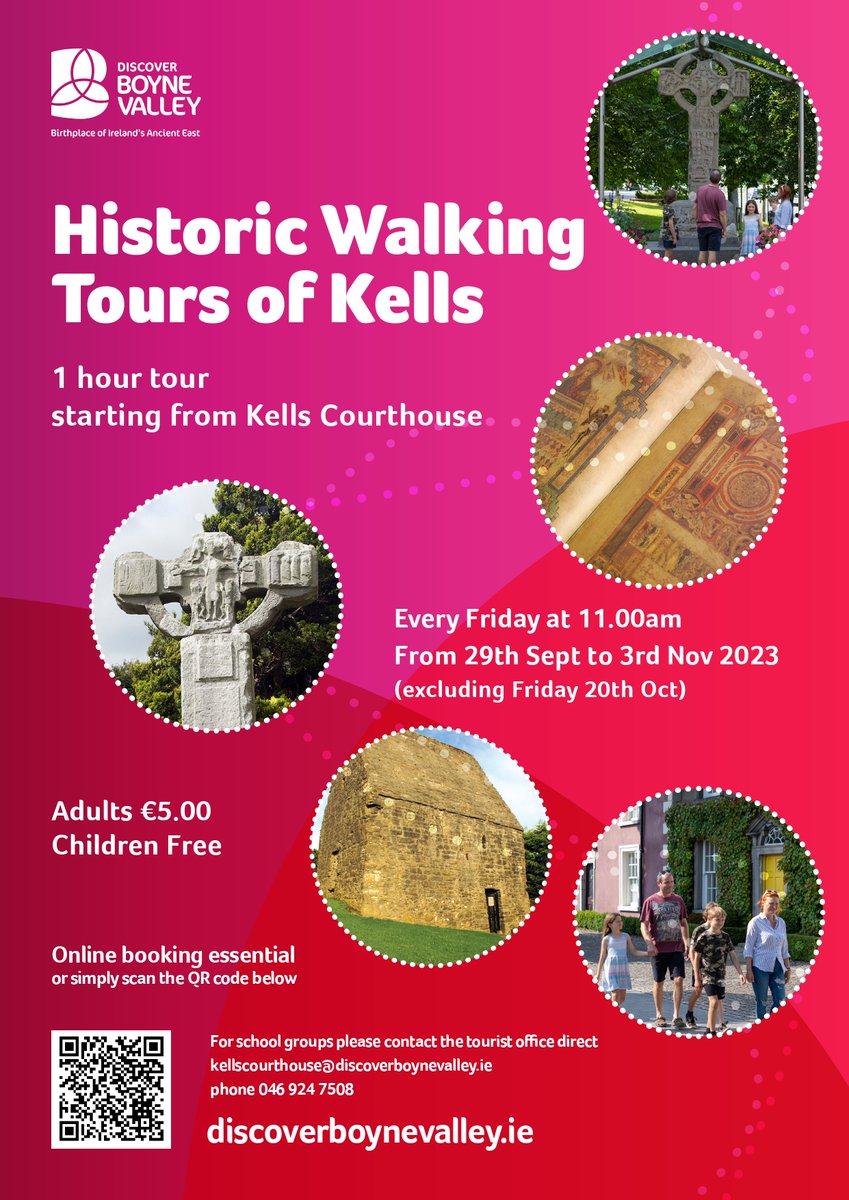 👣Book your historic walking tour of Kells today! Spending an hour exploring the landmarks of this unique town is a wonderful way to reach back over the centuries. In Oct, walks are available on Friday 6th, 13th, and 27th Prebooking is essential here: discoverboynevalley.ie/historic-kells…