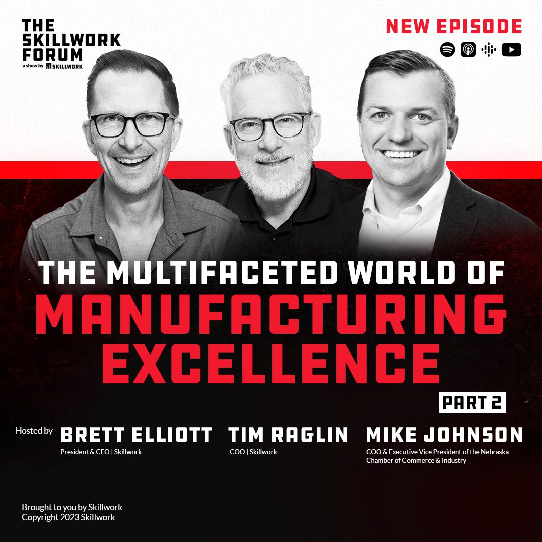 SkillworkCo's tweet image. 🎙️ Skillwork Forum: Tim, Brett &amp;amp; Mike discuss Nebraska&apos;s manufacturing &amp;amp; 4th Industrial Revolution. 🏭 Nebraska lags, but potential is huge! Embrace robotics &amp;amp; automation for growth. 🤖🚀 #SkillworkForum #Industry4_0 #FutureOfWork