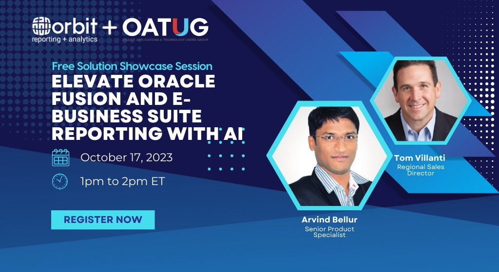 OrbitAnalytics's tweet photo. Discover how embedded #AI features provide timely insights from financial, supply chain, and HCM data using AirQuery Augmatica, GL Sense, and Excel SQLEdge. Register now at https://t.co/hz4I2oZ1o2. Don't miss out! #orbitanalytics #ebs #clouderp #oracle #ERP #BusinessIntelligence https://t.co/erQfeoI8Oo