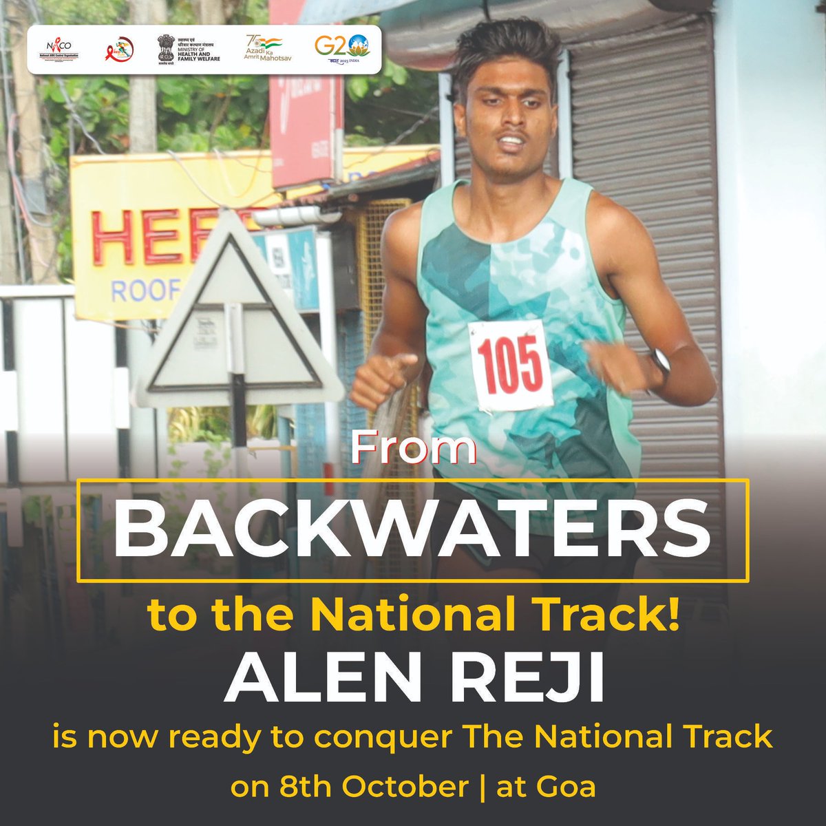 Kerala's champion, Alen Reji is gearing up to conquer the National Red Run in Goa on 8th October.

#NationalRedRun #RedRun #Marathon #Goa #India #HIV #AIDS #IndiaFightsHIVandAIDS #Awareness #StateWinners #Kerala

@MoHFW_INDIA @Kerala_SACS