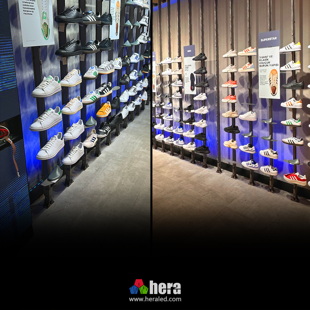 HeraLedLighting's tweet photo. The interior of the Adidas store in the shopping centre is now even more fascinating! 
The RGB colour-changing lighting products designed with Hera LED emphasise 
different styles.

#AdidasAVM #AydınlatmaSanatı #RenklerleModa #AdidasTürkiye #heraled #RGB #lightingdesign https://t.co/SCQiRwoKq9